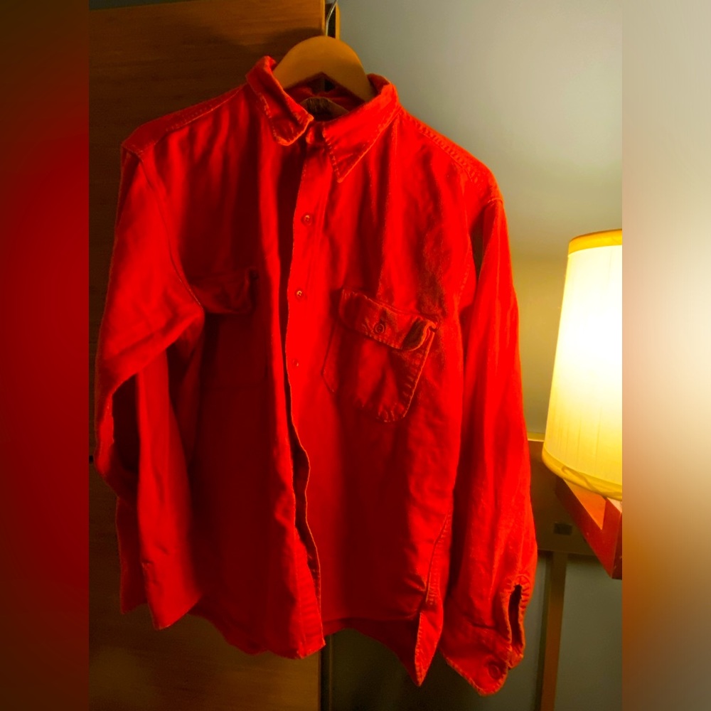 Vintage 70s Woolrich Medium Orange shirt/coat- 100% wool- Cute Spring Layering